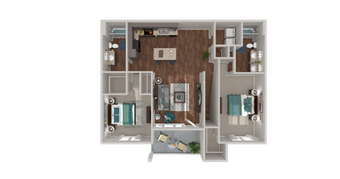 Floor plan for 2 beds, 2 baths, 1088 sqft